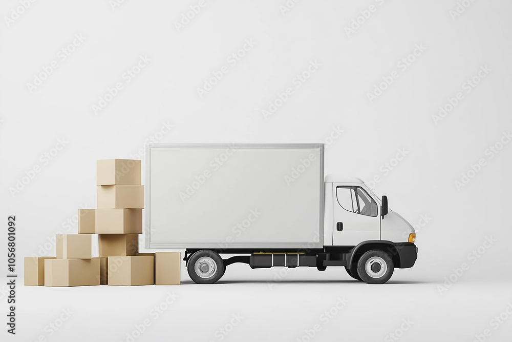 White transport truck with blank side mock up with box's on white background White transport truck with blank side mock up with box's on white background