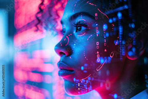 Futuristic Woman Interacting with Augmented Reality