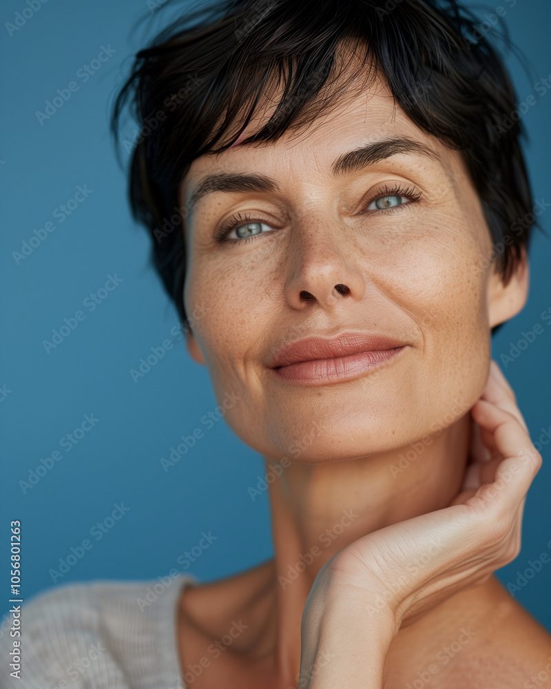 Mature Caucasian woman with a serene expression. Mature Caucasian woman with a serene expression.