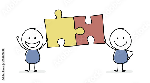 Stickmen with puzzle - teamwork concept. Vector