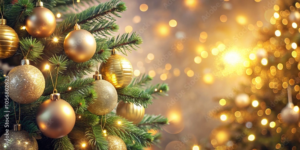 Stunning Christmas Tree with Golden Baubles and Twinkling Lights Against a Beautiful Bokeh Background for Holiday Celebrations and Decor Inspiration Stunning Christmas Tree with Golden Baubles and Twinkling Lights Against a Beautiful Bokeh Background for Holiday Celebrations and Decor Inspiration