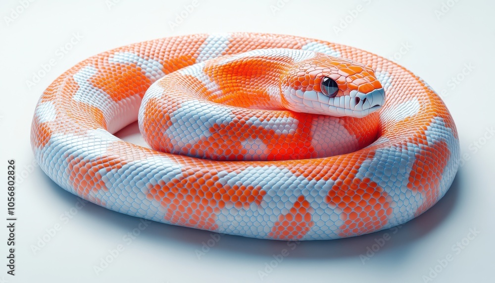 Fototapeta premium Stunning Orange and White Snake with Vivid Scales, Cold-Blooded Demeanor and Exotic Beauty, A Captivating Reptile with a Striking Presence