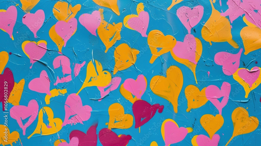 Colorful Hearts on Blue Background - a vibrant and cheerful visual. The yellow and pink hearts create a playful contrast against the calming blue backdrop. Colorful Hearts on Blue Background - a vibrant and cheerful visual. The yellow and pink hearts create a playful contrast against the calming blue backdrop.