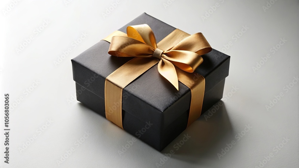 A black gift box adorned with a golden ribbon, a symbol of celebration and joy. A black gift box adorned with a golden ribbon, a symbol of celebration and joy.