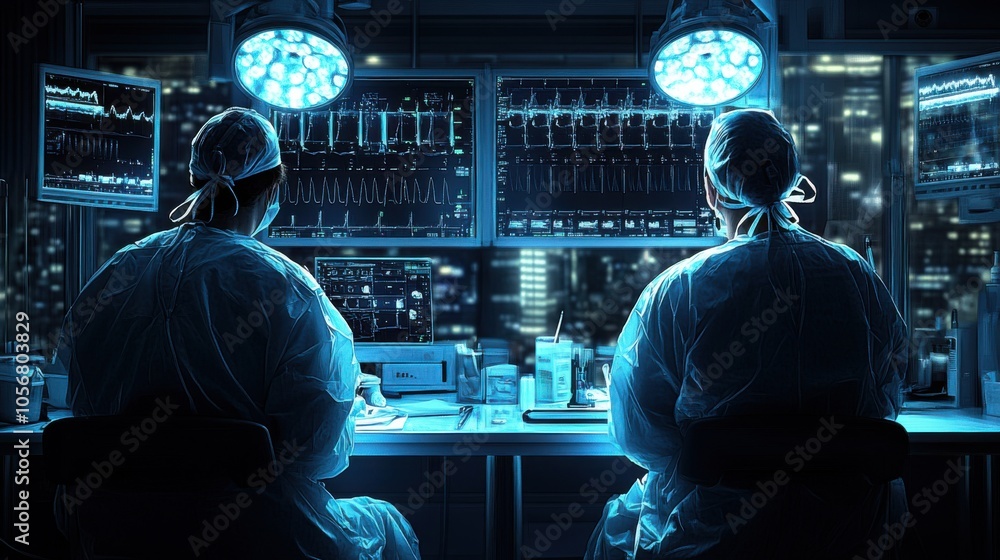 Surgical Team Discussing Procedure Outcomes, Personalized Care and Safety Focus in a Modern Operating Room Surgical Team Discussing Procedure Outcomes, Personalized Care and Safety Focus in a Modern Operating Room