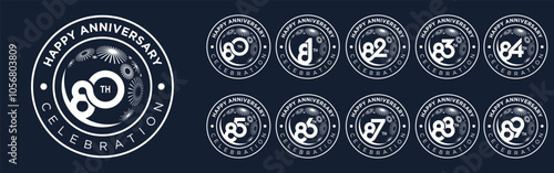 set of 80 to 89th anniversary logotype design, with white color fireworks for celebration event, wedding, and birthday, vector illustration