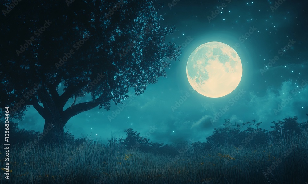 A glowing moon illuminates the night sky, creating a surreal and dreamlike atmosphere perfect for cosmic themes A glowing moon illuminates the night sky, creating a surreal and dreamlike atmosphere perfect for cosmic themes