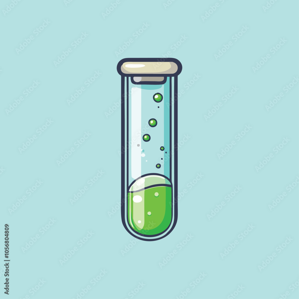 Vibrant Green Test Tube Illustration with Bubbling Liquid in Minimalist Style Vibrant Green Test Tube Illustration with Bubbling Liquid in Minimalist Style