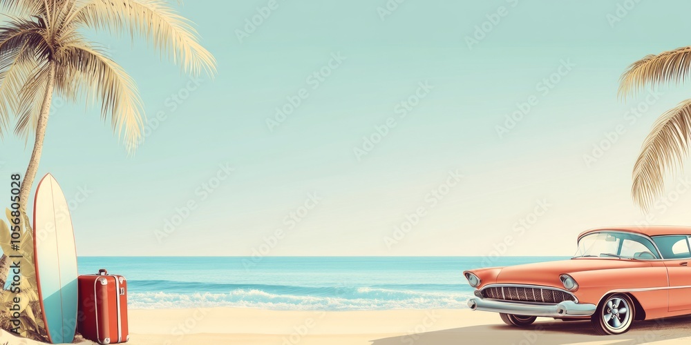 Fototapeta premium Vintage Car on a Beach Vacation