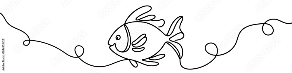Minimalist vector illustration representing a fish swimming, drawn with a single unbroken line Minimalist vector illustration representing a fish swimming, drawn with a single unbroken line