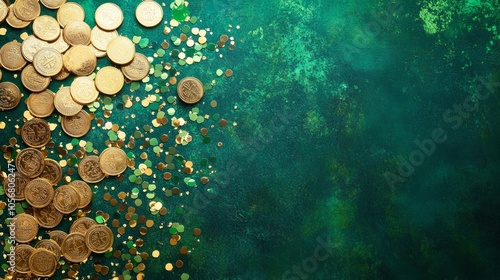 Wallpaper Mural A green background with a border of gold coins and glitter. Torontodigital.ca