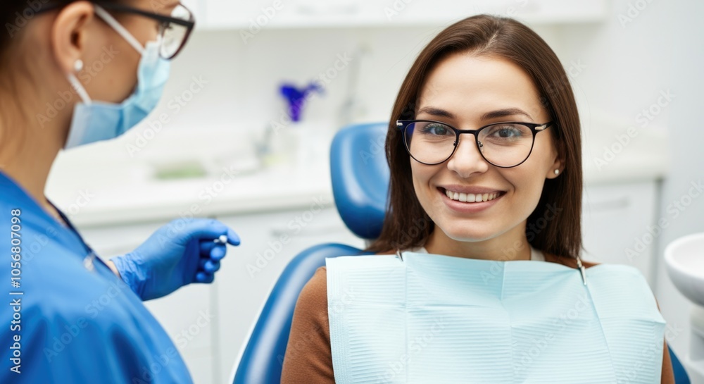 Cheerful Woman at Dental Appointment with Female Dentist Cheerful Woman at Dental Appointment with Female Dentist