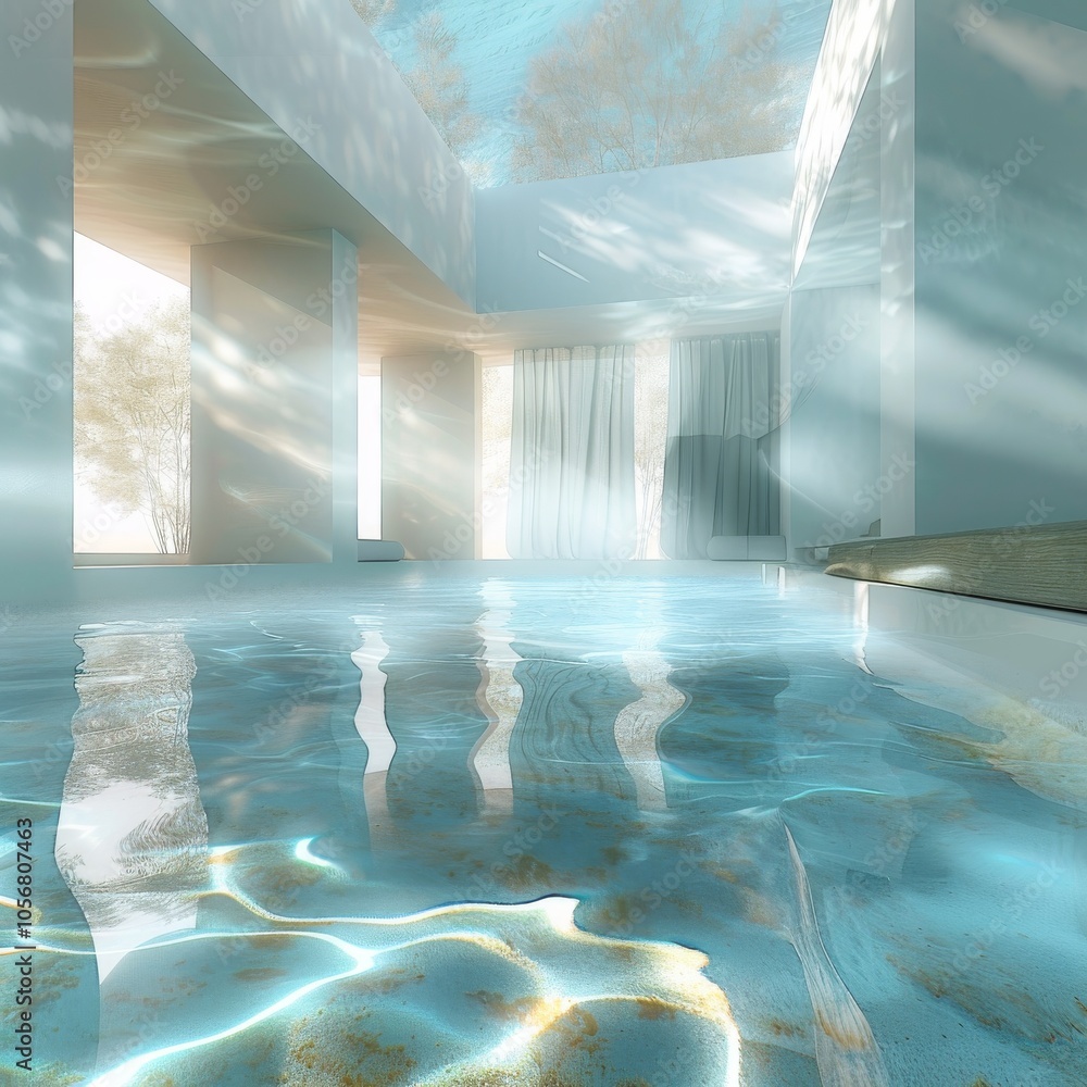 Fototapeta premium A large pool of water with a blue and white color scheme