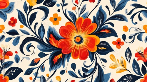 Vibrant Garden Flower Pattern on White Background