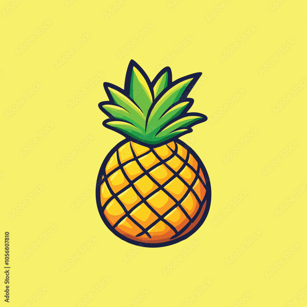 Colorful Illustrated Pineapple on Bright Yellow Background Art Print