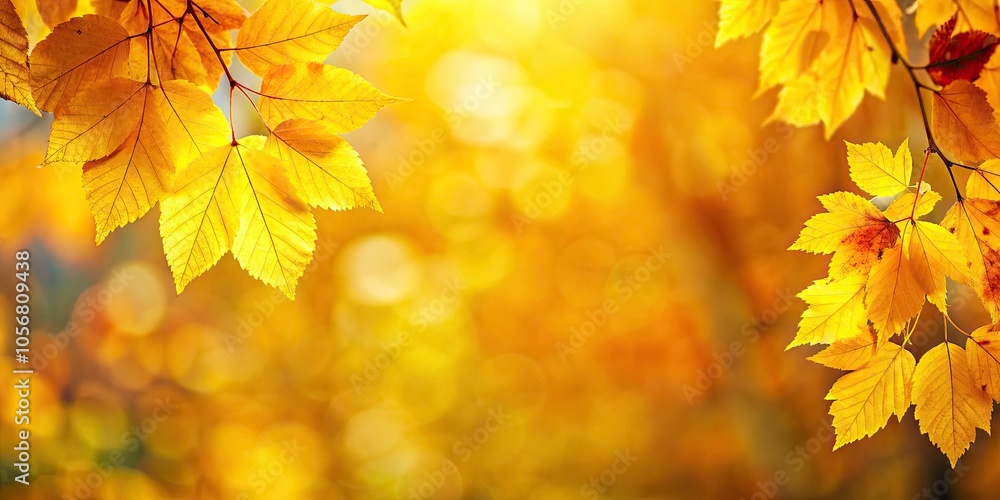 Vibrant Autumn Leaves in Yellow Hues with Copy Space for Your Text or Design Needs