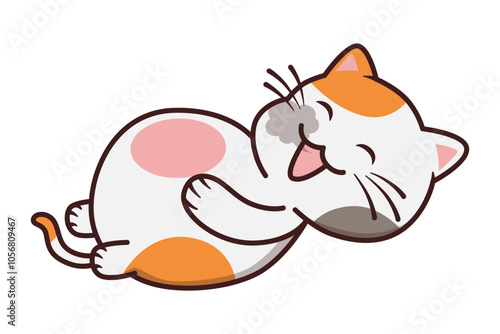 A cat lying down because it is full