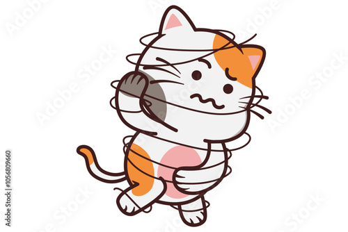 Cute Cat Wrapped in Thread Illustration