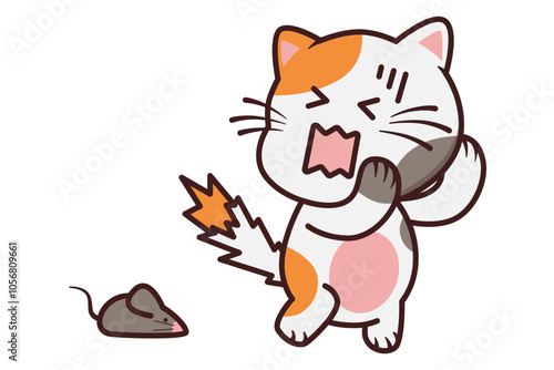 Cute Cat Afraid of Mouse Illustration