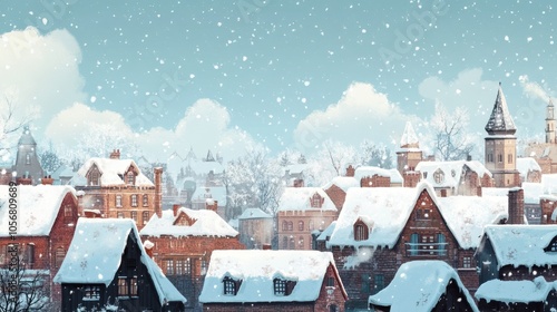 Enchanting Winter Wonderland: A Cozy Snowy Village Landscape