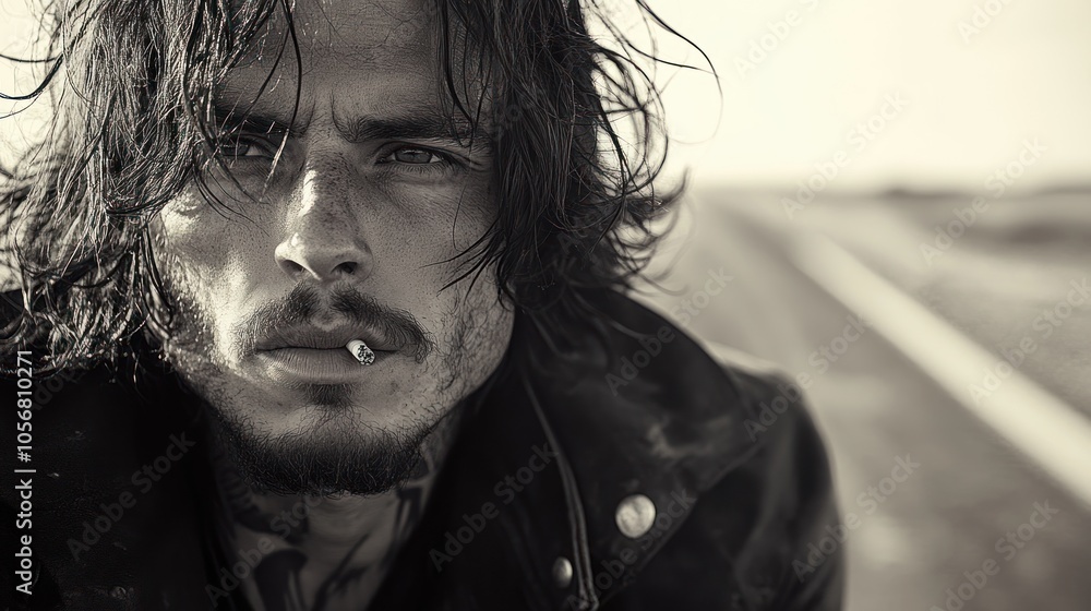 A close-up portrait of a man with tattoos and a cigarette outdoors. A close-up portrait of a man with tattoos and a cigarette outdoors.