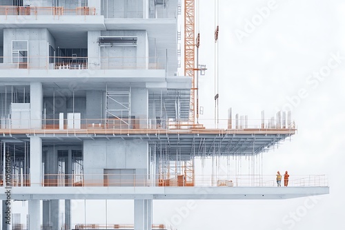 Fototapeta Naklejka Na Ścianę i Meble -  Building under construction 3D model with a construction crane on a white background. 3d rendering.