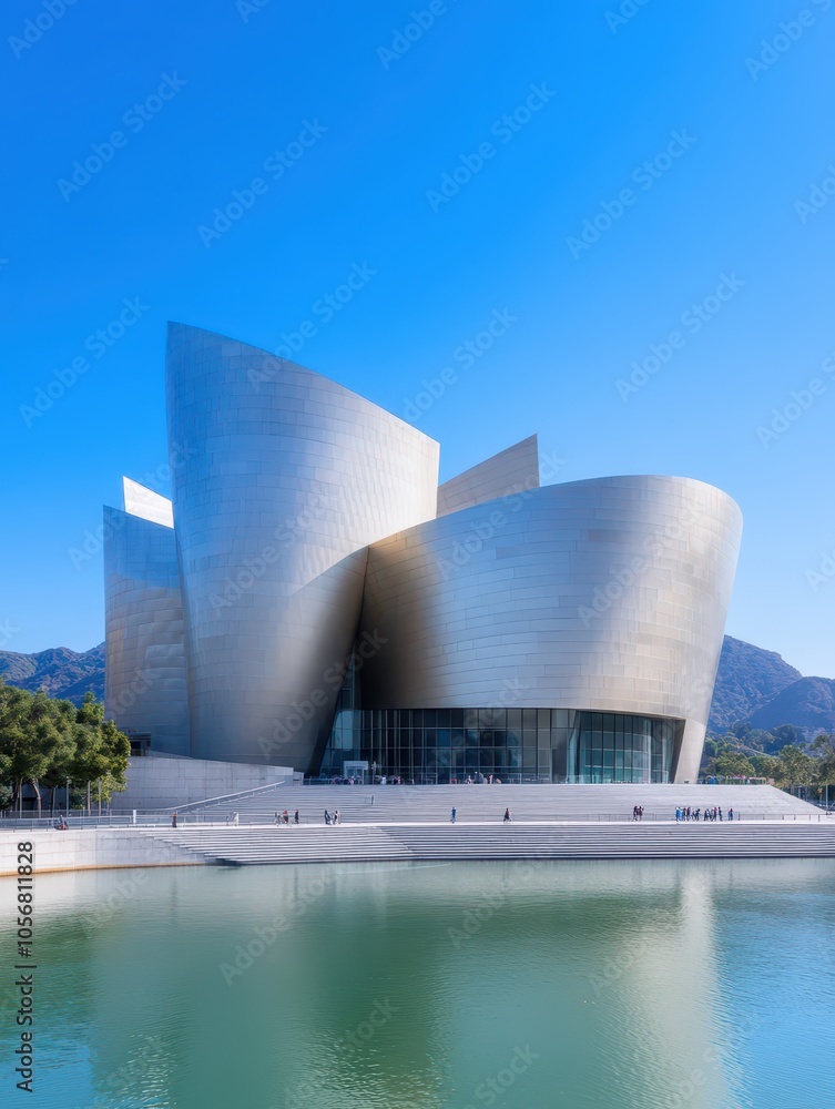 Fototapeta premium Aesthetic Steel Architecture: Sleek Design of a Modern Building Showcasing Innovative Structural Beauty