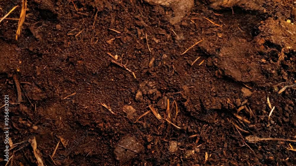 Rich soil texture with organic mulch and decomposed bark in natural garden, 4k video Rich soil texture with organic mulch and decomposed bark in natural garden, 4k video