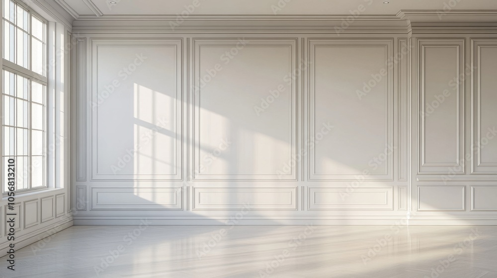 Fototapeta premium Elegant and Minimalist White Wall Paneled Interior Design