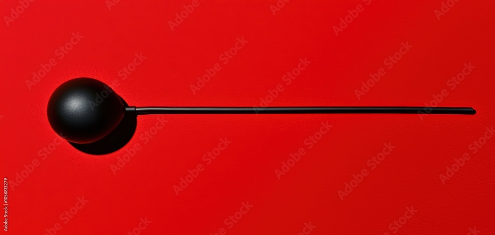 Black microphone with extended cable on red, minimalist audio concept, bold contrast for music or podcast themes Black microphone with extended cable on red, minimalist audio concept, bold contrast for music or podcast themes