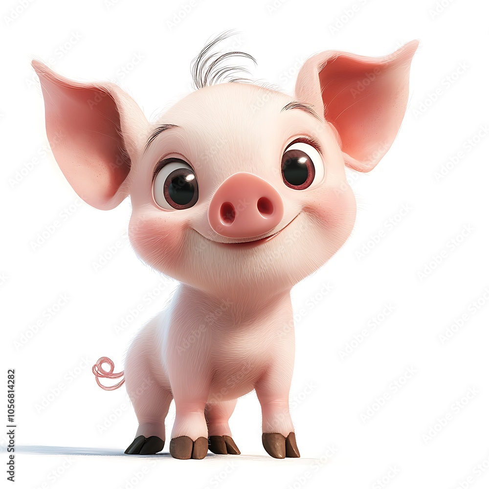 Cartoon baby pig with a curly tail on a white background. Cartoon baby pig with a curly tail on a white background.