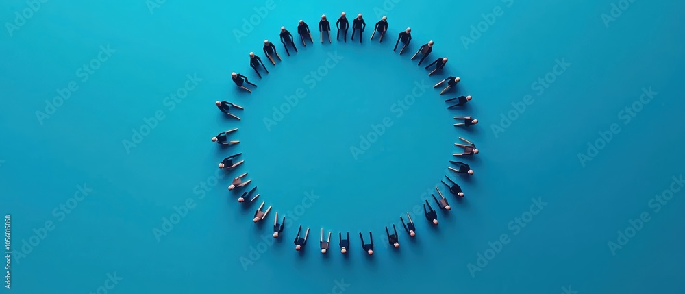 Colorful paper figures connected in a circle, symbol of community and collaboration, minimalist design with blue tones Colorful paper figures connected in a circle, symbol of community and collaboration, minimalist design with blue tones