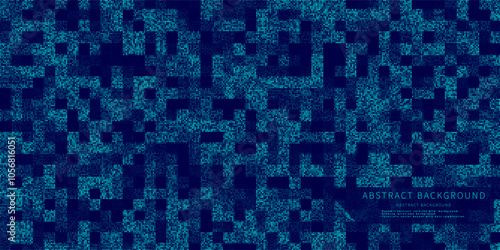Abstract background chaotic size blue pixels. Rectangle shape point mosaic gradient with noise design. Vector Illustration.