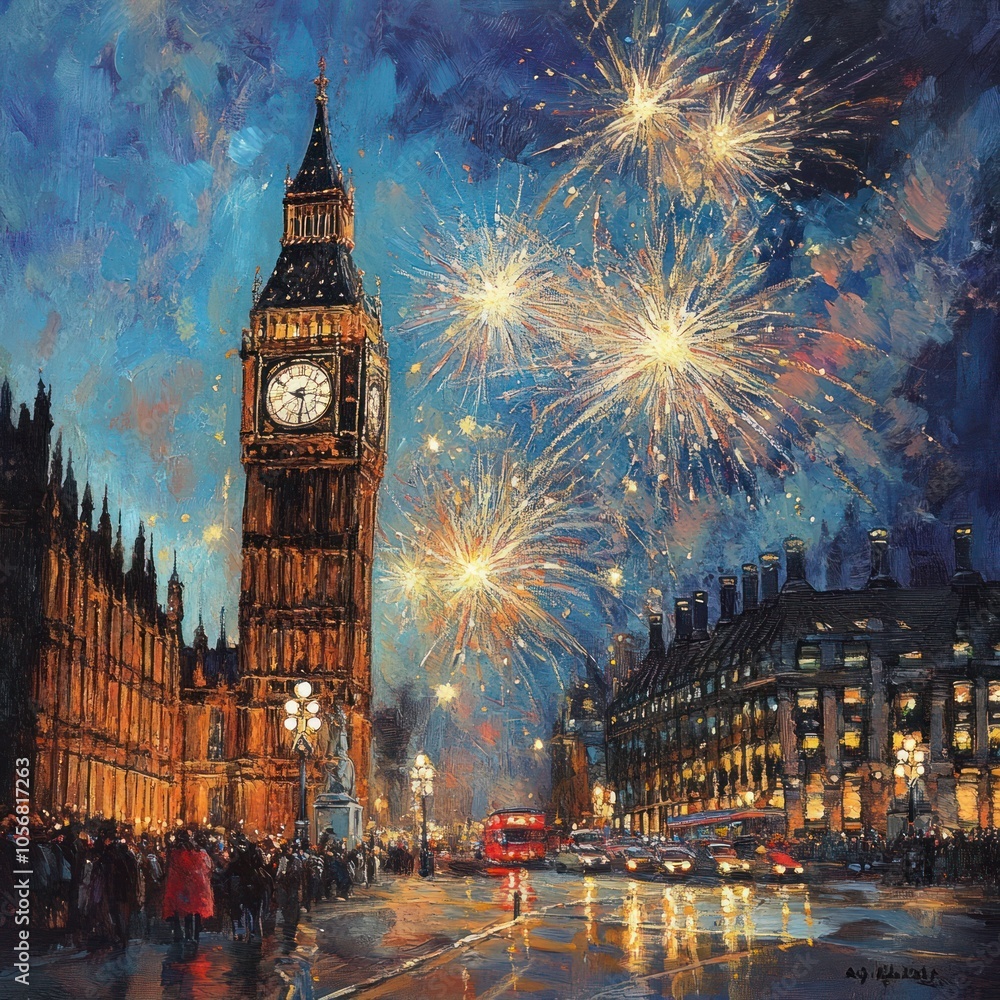 Fototapeta premium New Year Eve countdown and fireworks