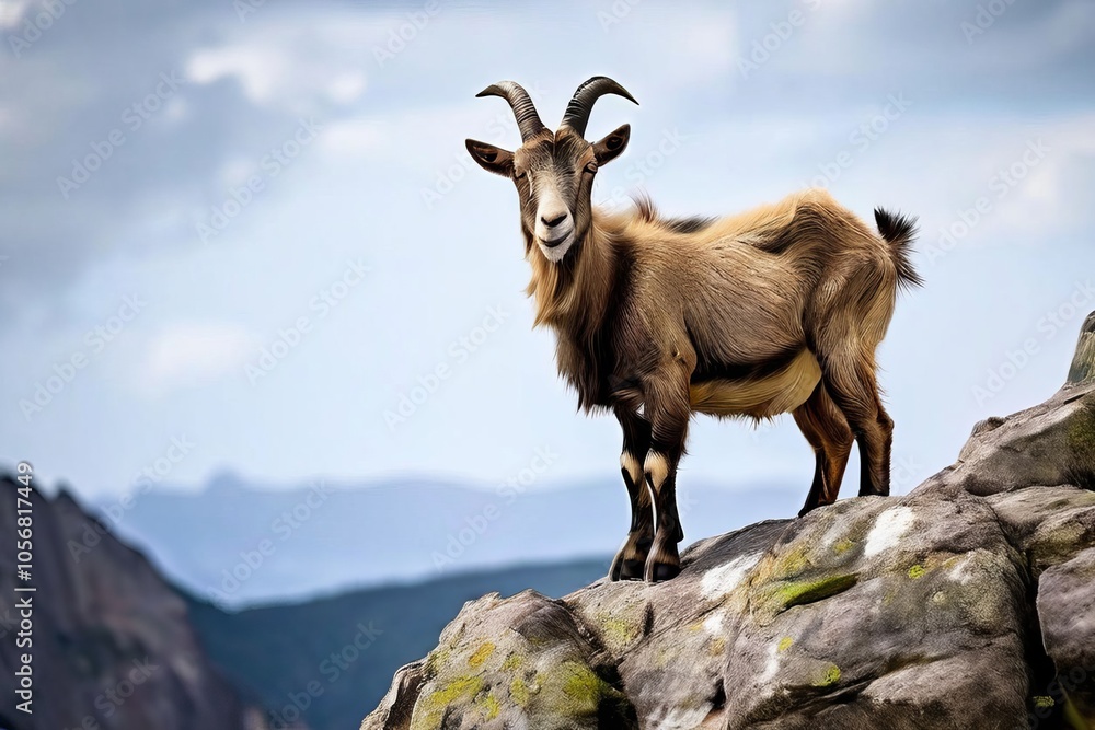 a goat perched on a rocky outcropping looking proud a goat perched on a rocky outcropping looking proud