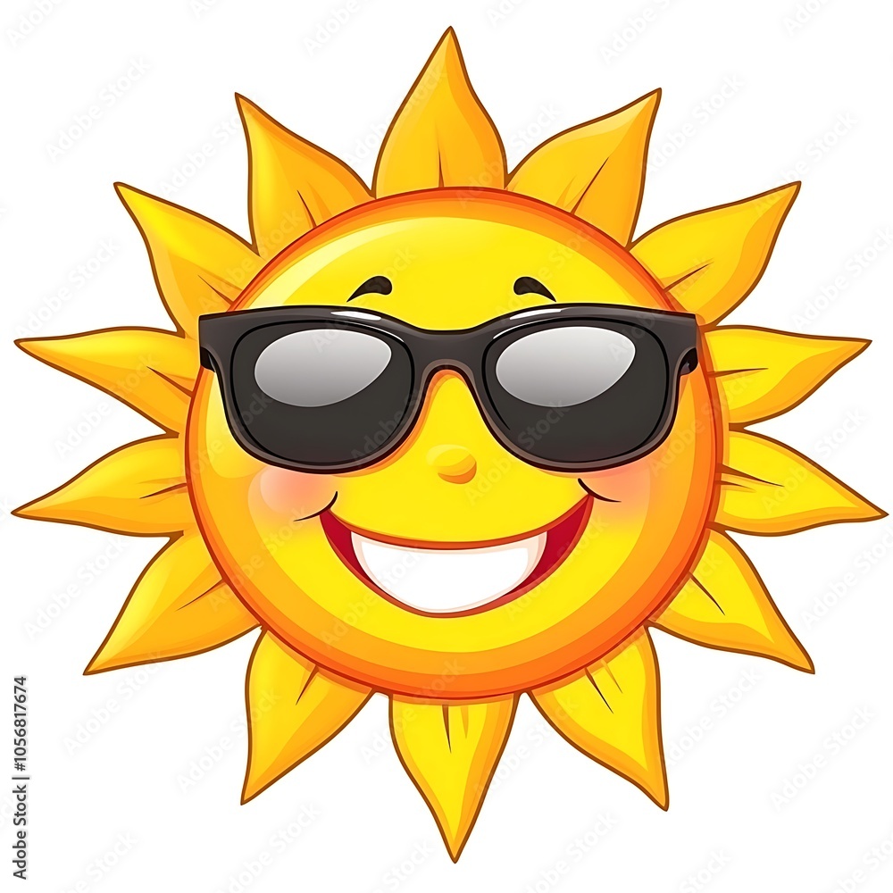 Cartoon sun with a happy face and sunglasses on a white background. Cartoon sun with a happy face and sunglasses on a white background.