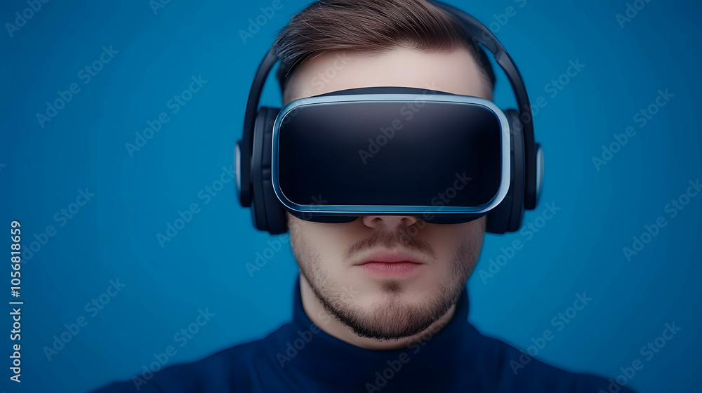 Entrepreneur with futuristic headset, analyzing innovative solutions. Entrepreneur with futuristic headset, analyzing innovative solutions.