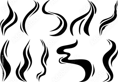 Smoke Line Vector Set – Abstract Black Smoke Trails and Flowing Curved Lines, Perfect for Design Elements, Tattoo Art, Graphic Decor, and Creative Projects