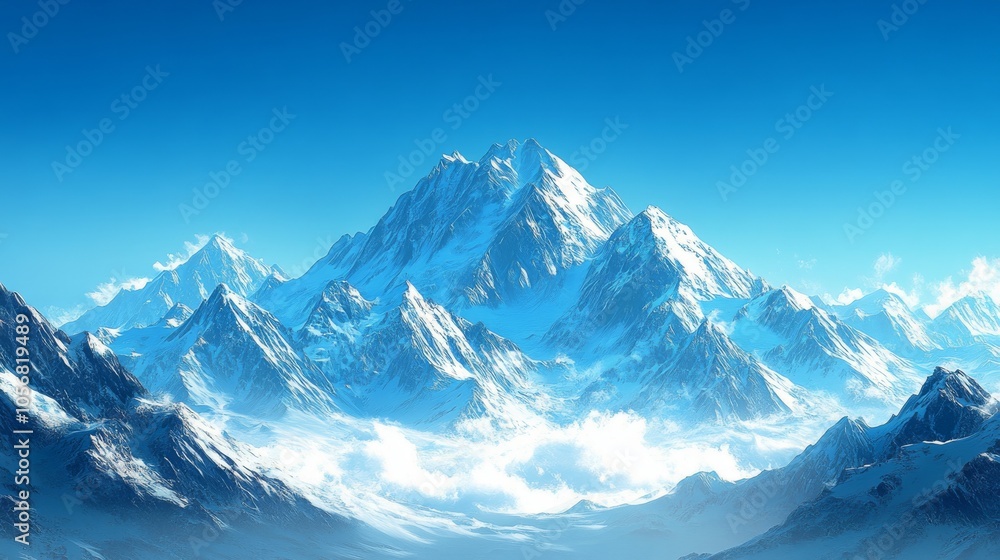 Obraz premium Majestic Snowy Mountain Range Under a Clear Blue Sky