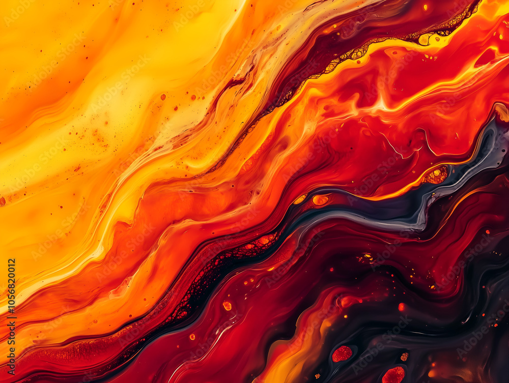 Obraz premium Intense abstract artwork. Swirling orange, yellow, and black tones with bold textures. Energy and passion. For dynamic backgrounds or bold design projects. Horizontal format