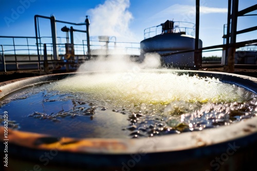 anaerobic digestion tank close up on the bubbling surface of an
