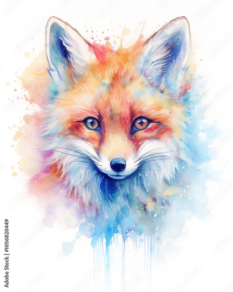 Obraz premium Adorn your wall with a multicolor baby fox watercolor featuring a captivating Wildlife Art