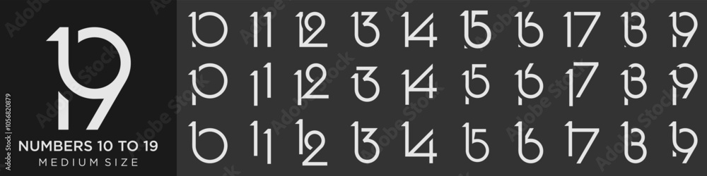 collection of creative number 10 to 19 logo designs. abstract number design vector illustration collection of creative number 10 to 19 logo designs. abstract number design vector illustration