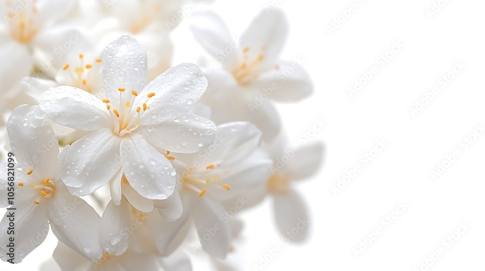Elegant White Flowers with Dew in Minimalistic Spring Floral Arrangement on Pure Background : Generative AI Elegant White Flowers with Dew in Minimalistic Spring Floral Arrangement on Pure Background : Generative AI