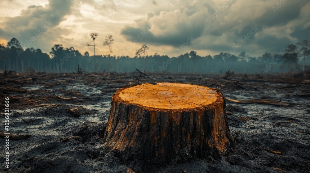 A Charred Tree Stump in a Deforested Area A Charred Tree Stump in a Deforested Area