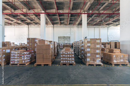 Cartons on the pallet at logistics warehouse