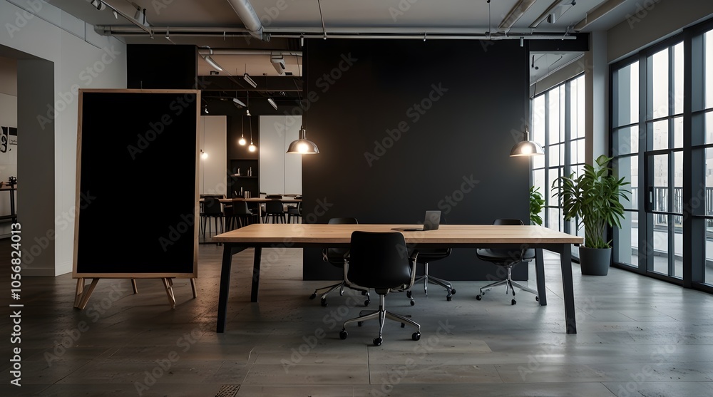 Modern coworking office with empty black.generative.ai Modern coworking office with empty black.generative.ai
