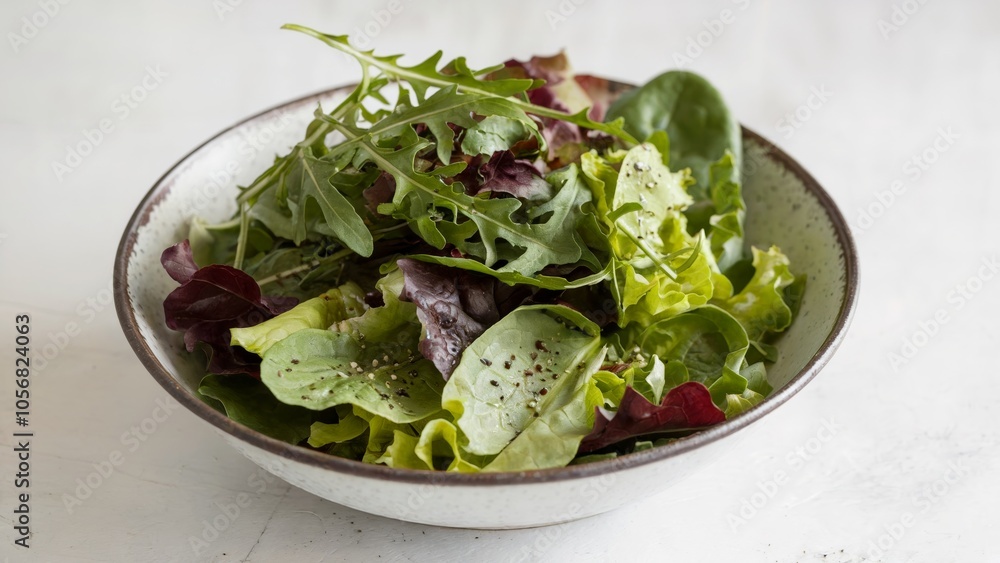 Fresh and simple mixed green salad served in a rustic bowl, featuring a variety of lettuces and arugula. Healthy eating concept Fresh and simple mixed green salad served in a rustic bowl, featuring a variety of lettuces and arugula. Healthy eating concept
