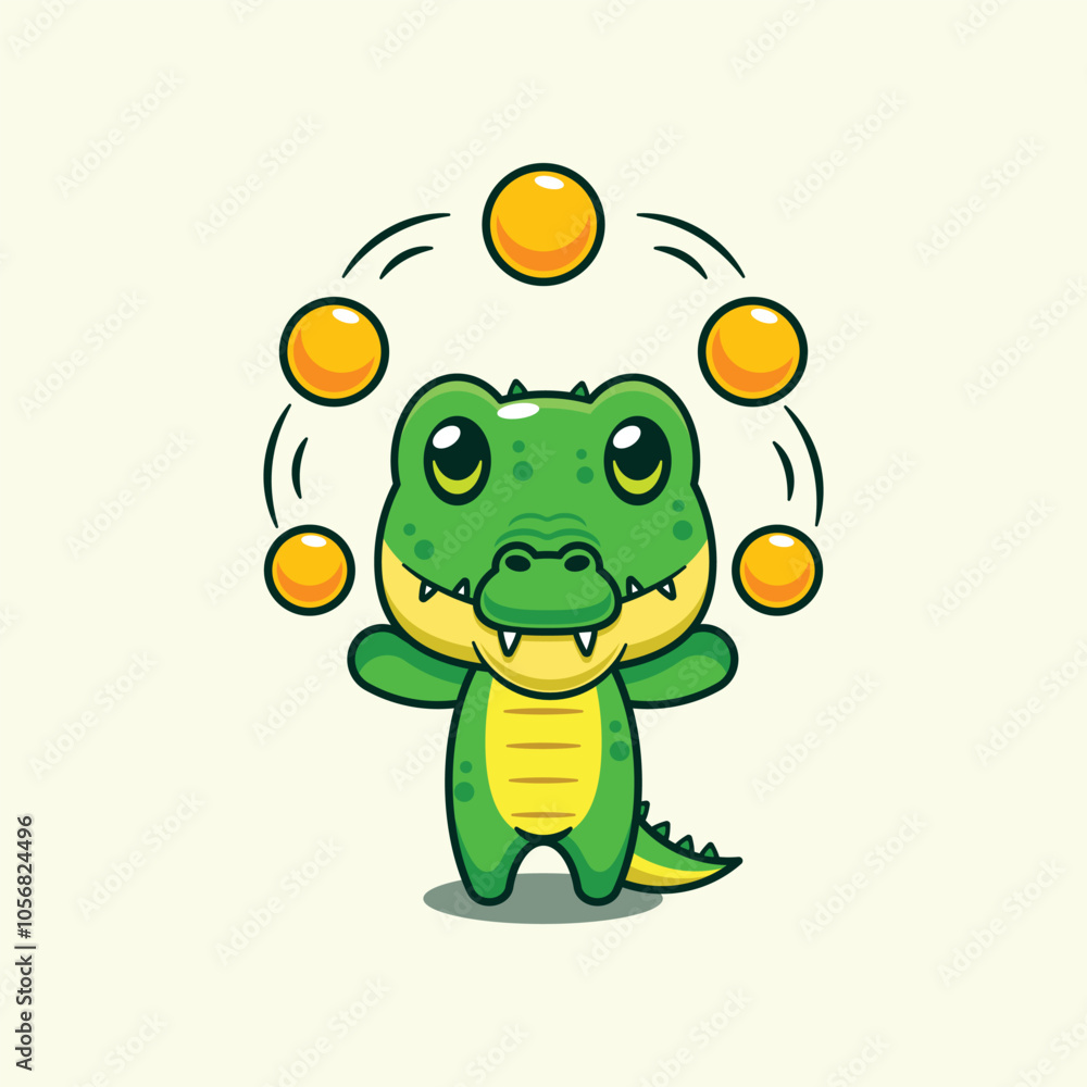 Obraz premium Crocodile circus attraction with balls cartoon vector illustration.
