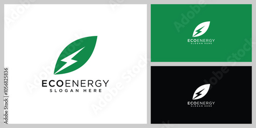 Eco energy with leaf vector logo template.